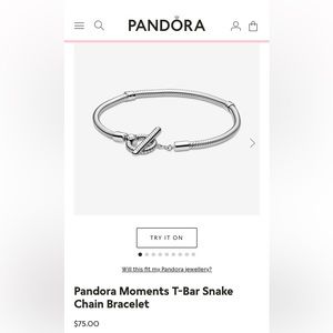 Brand New Pandora Moments T-Bar Snake Chain Bracelet Sterling Silver size 7.1